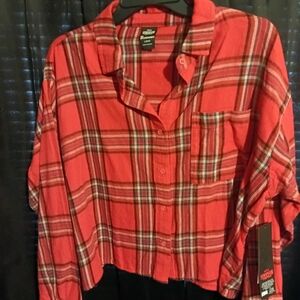 Girls Red Plaid Long Sleeve Top